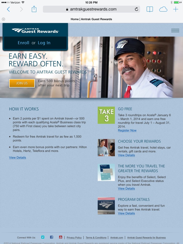 Amtrak Guest Rewards - Tablet